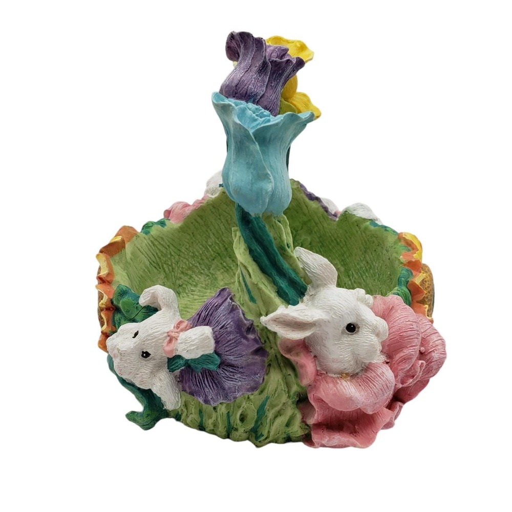 Vintage Resin Easter Bunny Basket with Flowers Sunflowers GREAT Details Colorful - Picture 3 of 9